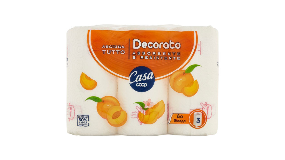Asciugatutto Decorato Assorbente E Resistente 80 Strappi 3 Pz