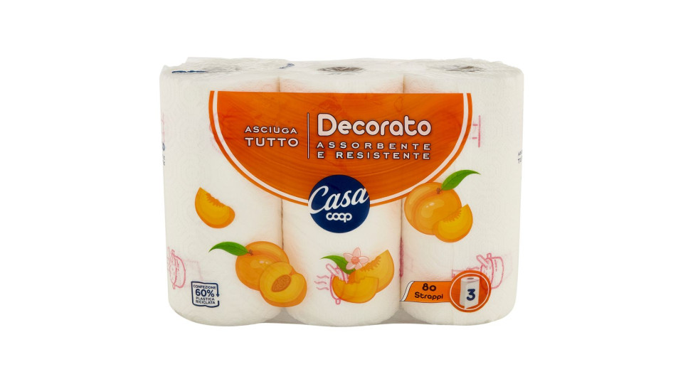 Asciugatutto Decorato Assorbente E Resistente 80 Strappi 3 Pz