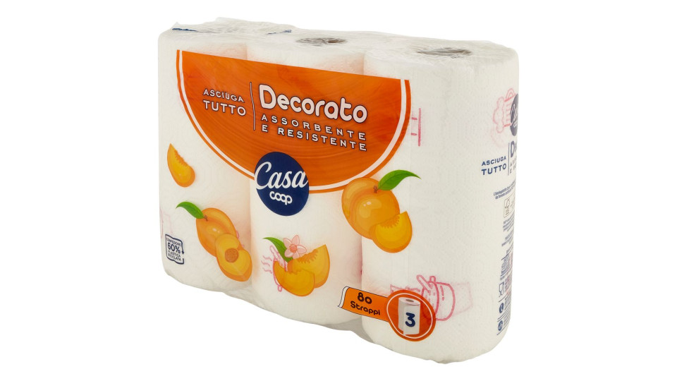 Asciugatutto Decorato Assorbente E Resistente 80 Strappi 3 Pz
