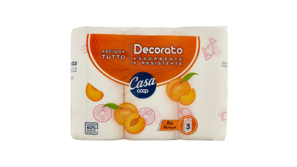 Asciugatutto Decorato Assorbente E Resistente 80 Strappi 3 Pz