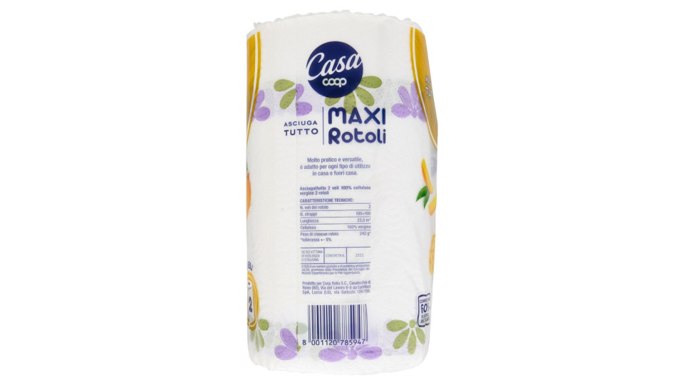Asciugatutto Maxi Rotoli 100 Strappi 2 Veli 2 Pz
