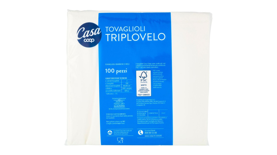 Tovaglioli Triplovelo 40 X 40 Cm 100 Pz