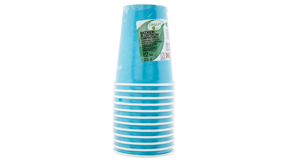 Smart Ecotable Bicchieri In Cartoncino Compostabile Turquoise 25 Cl 12 Pz