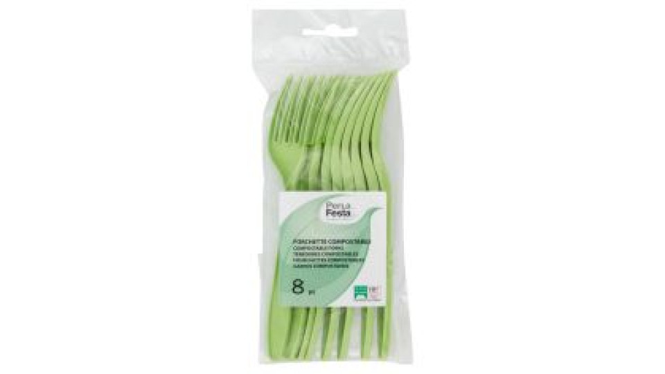 Perla Festa Compostable Forchette Compostabili Verdi 8 Pz