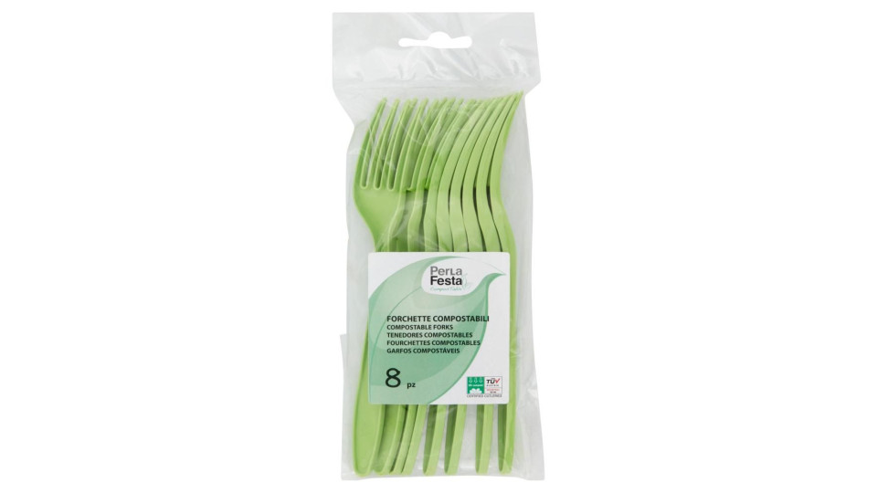 Perla Festa Compostable Forchette Compostabili Verdi 8 Pz