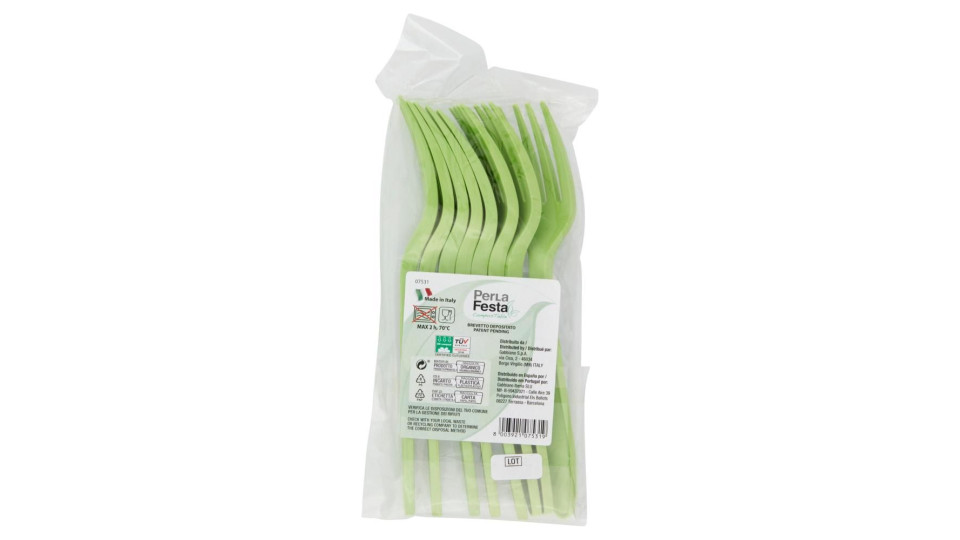 Perla Festa Compostable Forchette Compostabili Verdi 8 Pz