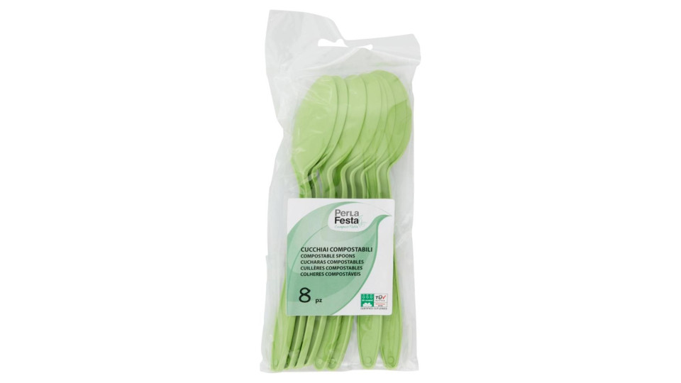 Perla Festa Compostable Cucchiai Compostabili Verdi 8 Pz