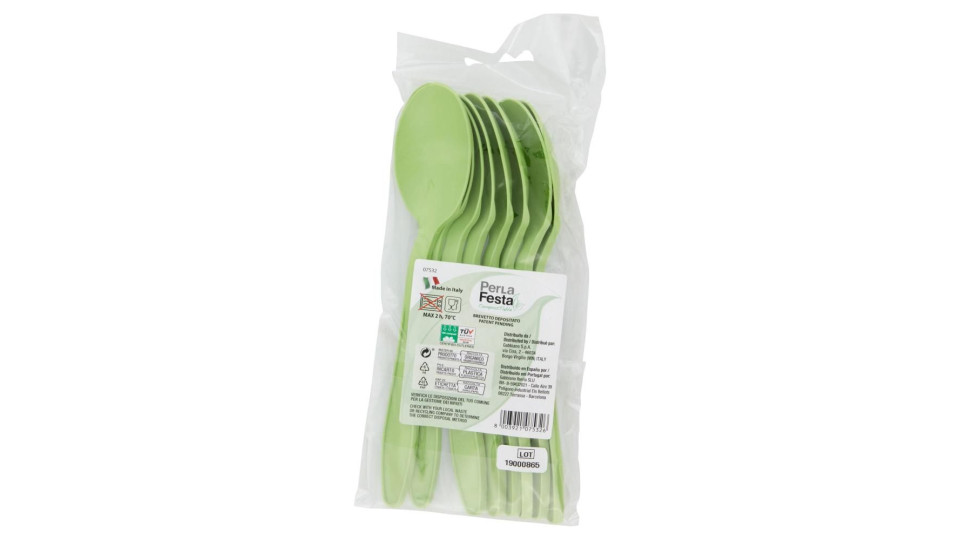 Perla Festa Compostable Cucchiai Compostabili Verdi 8 Pz