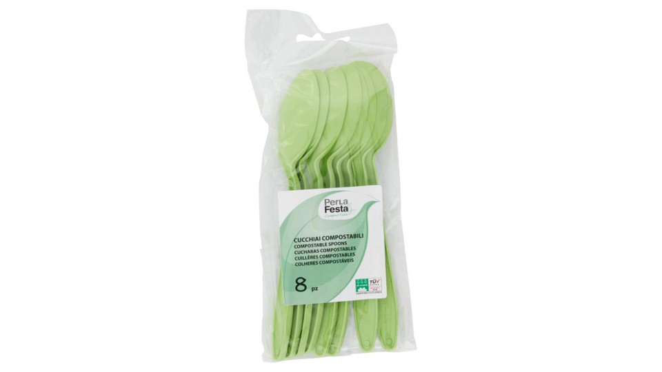 Perla Festa Compostable Cucchiai Compostabili Verdi 8 Pz