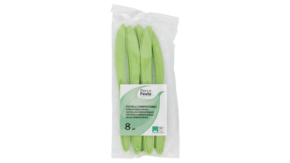 Perla Festa Compostable Coltelli Compostabili Verdi 8 Pz