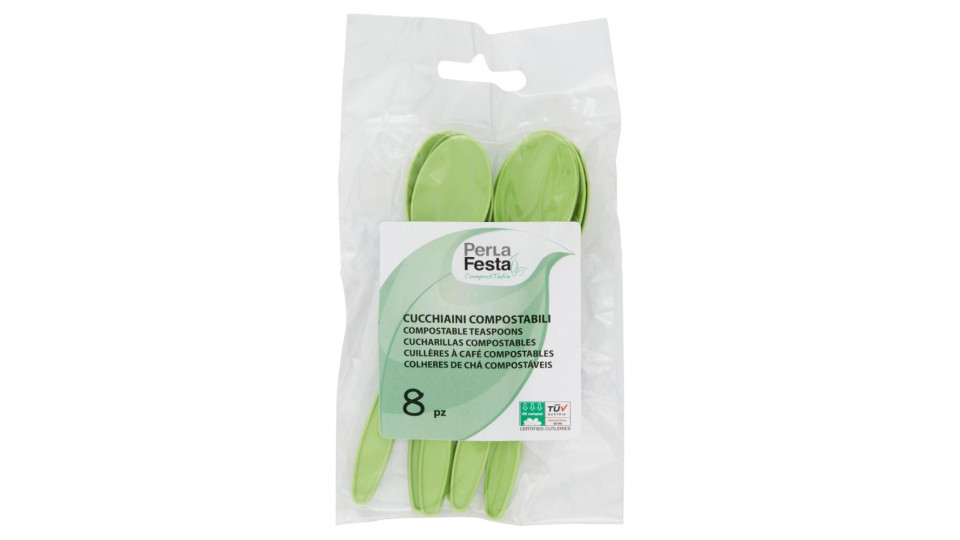 Perla Festa Compostable Cucchiaini Compostabili Verdi 8 Pz