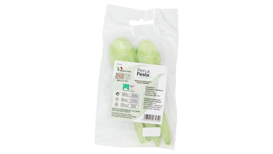 Perla Festa Compostable Cucchiaini Compostabili Verdi 8 Pz