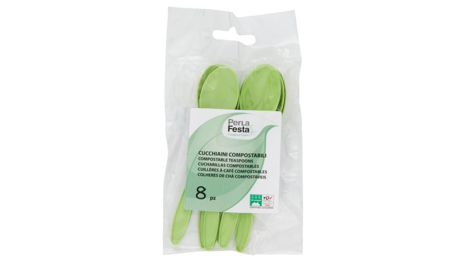 Perla Festa Compostable Cucchiaini Compostabili Verdi 8 Pz