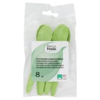 Perla Festa Compostable Cucchiaini Compostabili Verdi 8 Pz