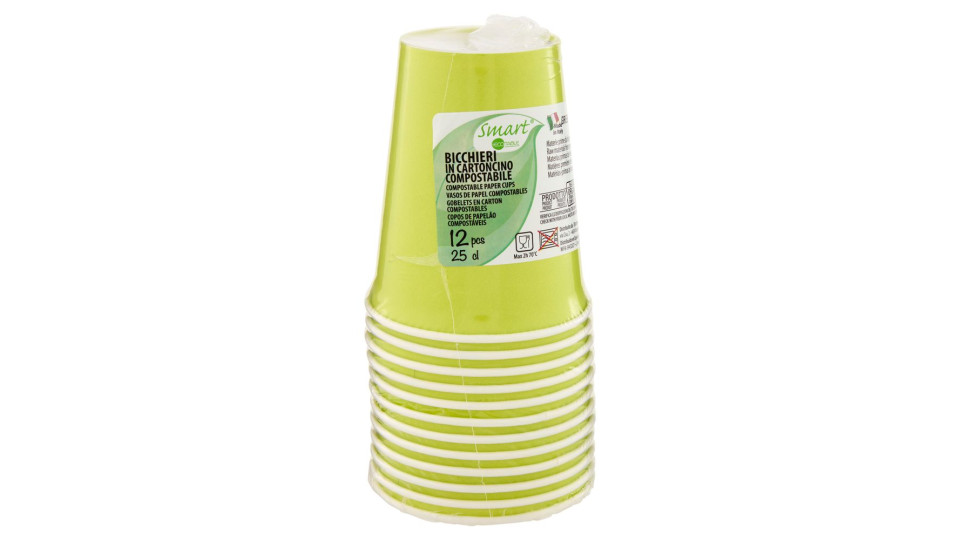 Smart Ecotable Bicchieri In Cartoncino Compostabile 25 Cl Green Anis 12 Pz