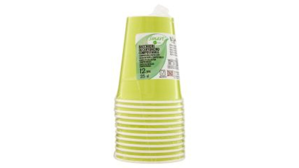 Smart Ecotable Bicchieri In Cartoncino Compostabile 25 Cl Green Anis 12 Pz