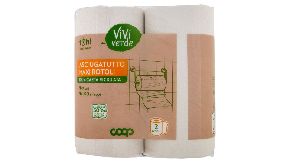 Asciugatutto Maxi Rotoli 100% Carta Riciclata 2 Veli 100 Strappi 2 Pz