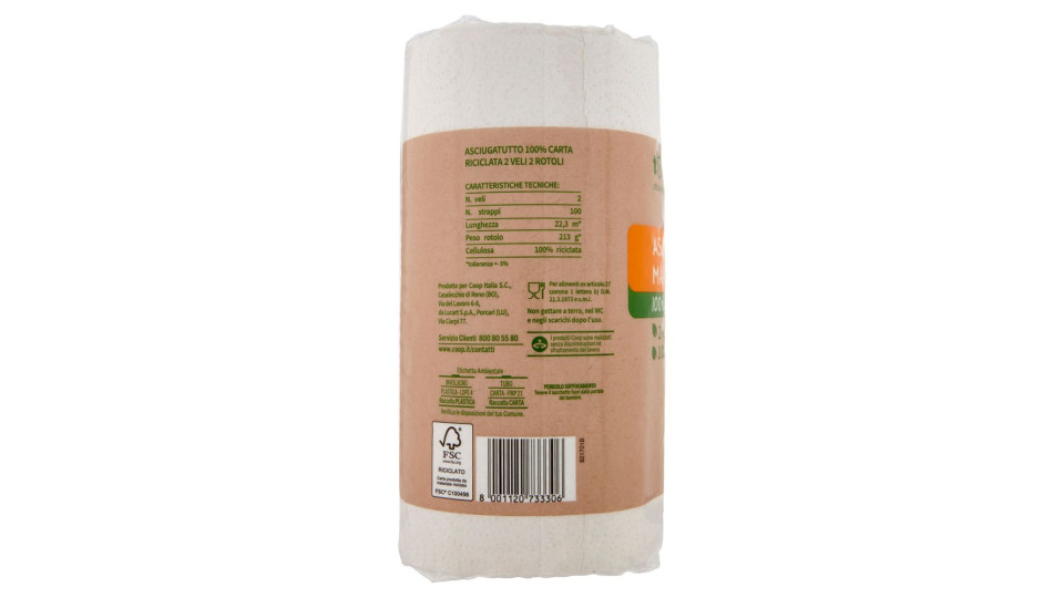 Asciugatutto Maxi Rotoli 100% Carta Riciclata 2 Veli 100 Strappi 2 Pz