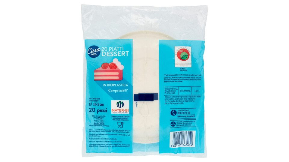 Piatti Dessert In Bioplastica Compostabili 20 Pz