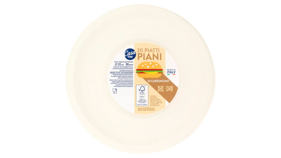 Piatti Piani In Cartoncino Ø 21 Cm 20 Pz