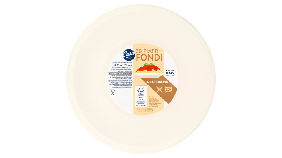 Piatti Fondi In Cartoncino Ø 21 Cm 20 Pz