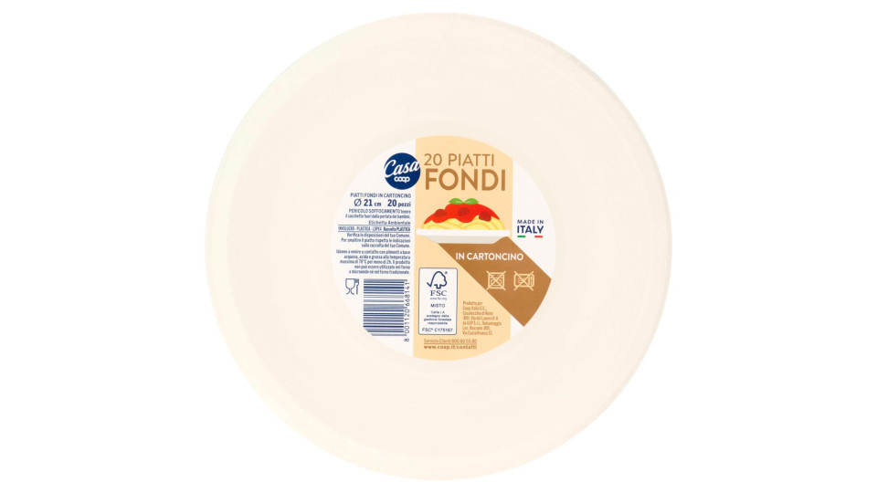 Piatti Fondi In Cartoncino Ø 21 Cm 20 Pz