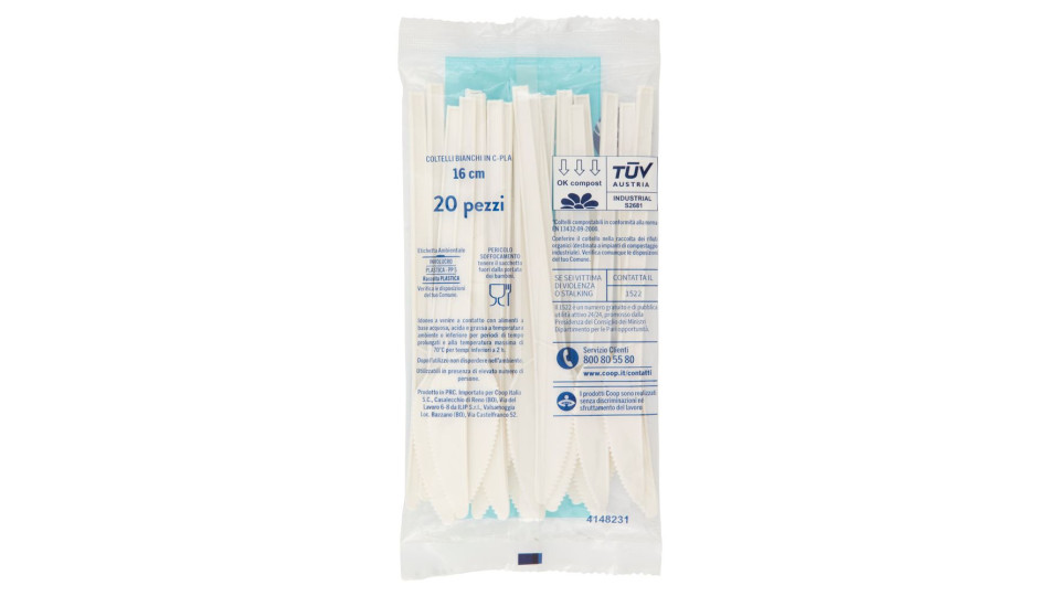 Coltelli In Bioplastica Compostabili* 16 Cm 20 Pz