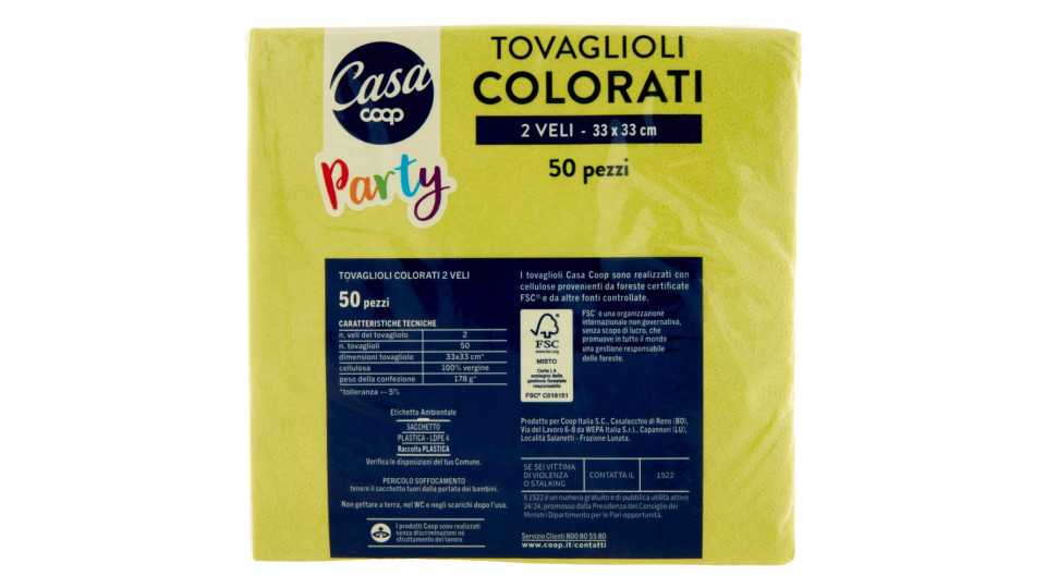 Tovaglioli Colorati 2 Veli 33x33 Cm Verdi Chiari 50 Pz