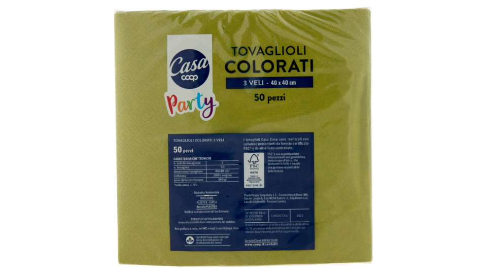 Tovaglioli Colorati 3 Veli 40x40 Cm Verdi 50 Pz