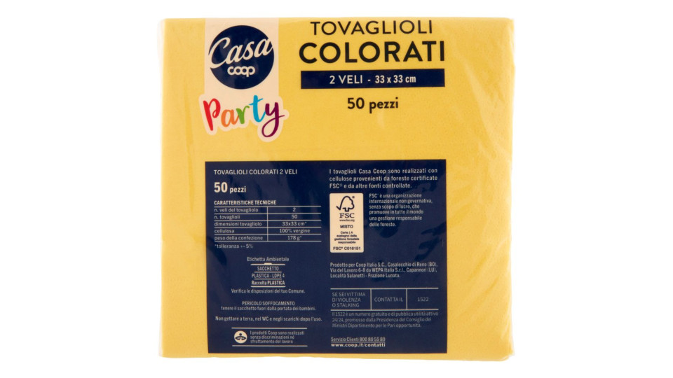 Tovaglioli Colorati 2 Veli 33x33 Cm Gialli 50 Pz