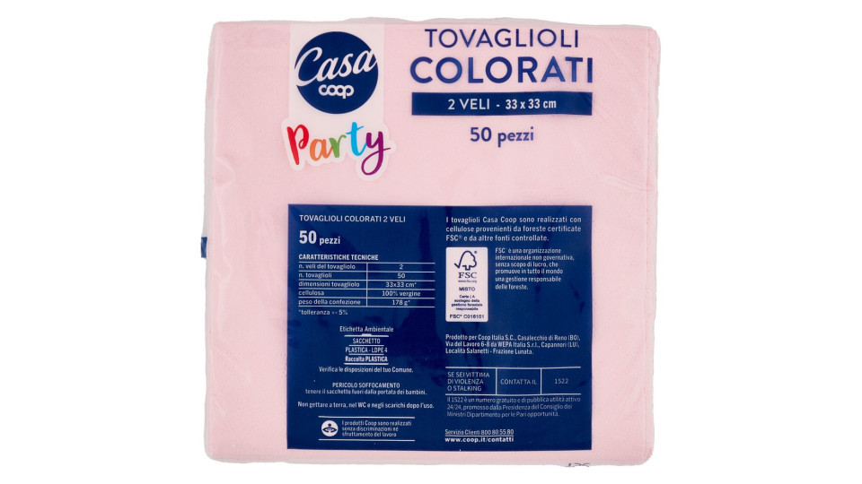 Tovaglioli Colorati 2 Veli 33x33 Cm Rosa 50 Pz