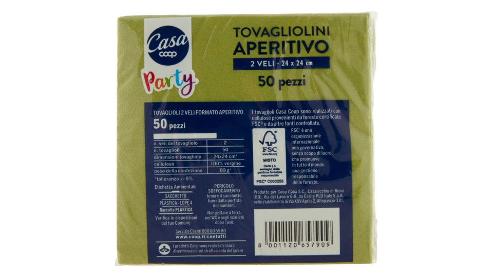 Tovagliolini Aperitivo 2 Veli 24x24 Cm Verdi 50 Pz