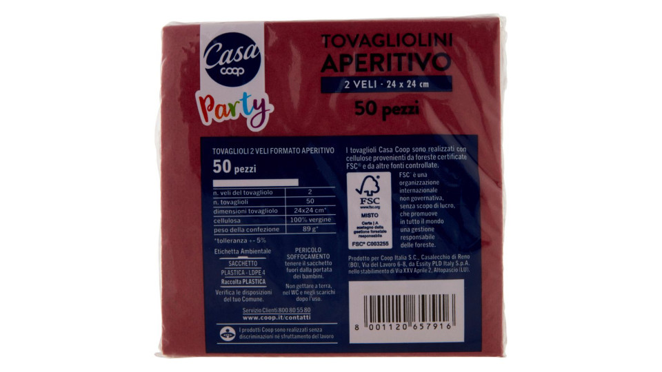 Tovagliolini Aperitivo 2 Veli 24x24 Cm Bordeaux 50 Pz