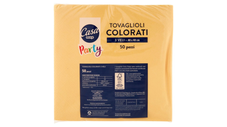 Tovaglioli Colorati 3 Veli 40x40 Cm Gialli 50 Pz