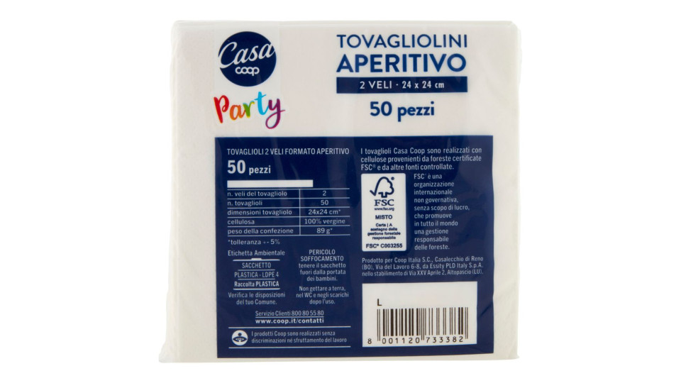 Tovagliolini Aperitivo 2 Veli 24x24 Cm Bianchi 50 Pz