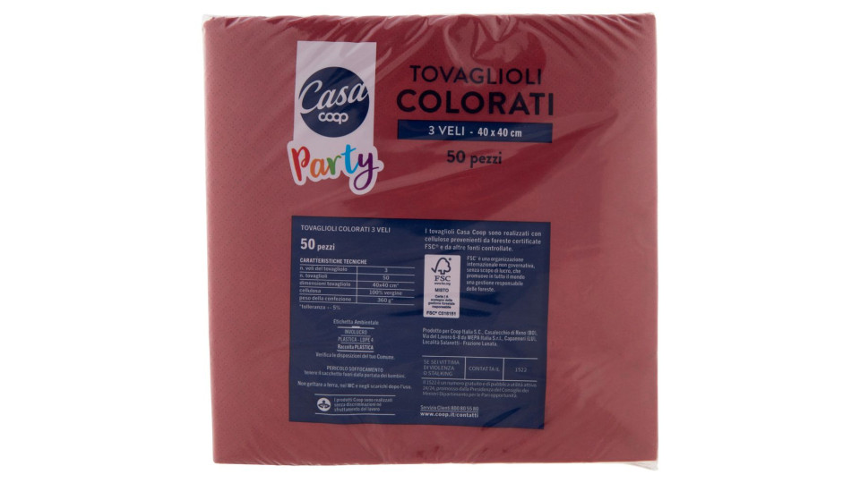 Tovaglioli Colorati 3 Veli 40x40 Cm Bordeaux 50 Pz