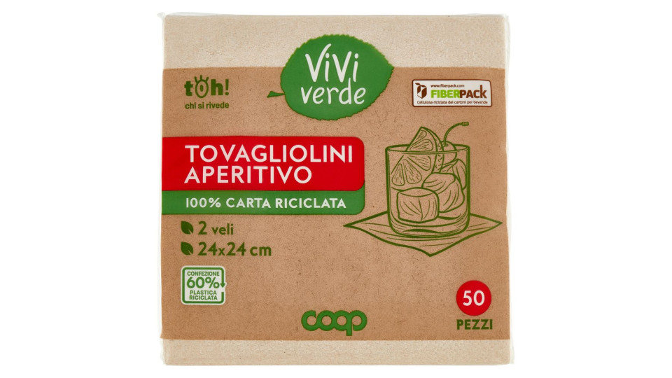 Tovagliolini Aperitivo 100% Carta Riciclata 2 Veli 24x24 Cm 50 Pz