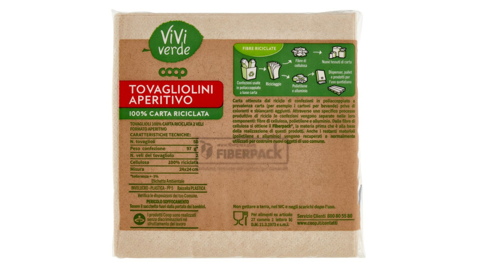 Tovagliolini Aperitivo 100% Carta Riciclata 2 Veli 24x24 Cm 50 Pz