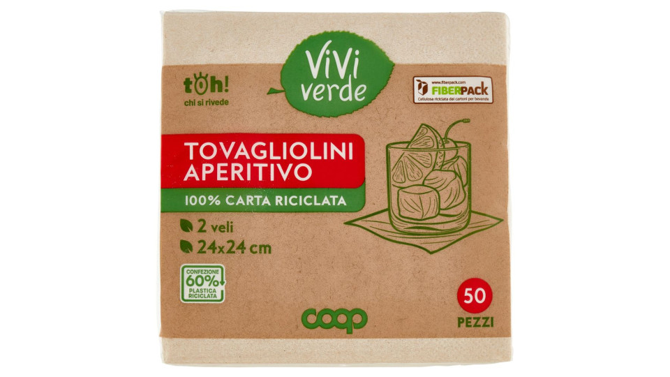 Tovagliolini Aperitivo 100% Carta Riciclata 2 Veli 24x24 Cm 50 Pz