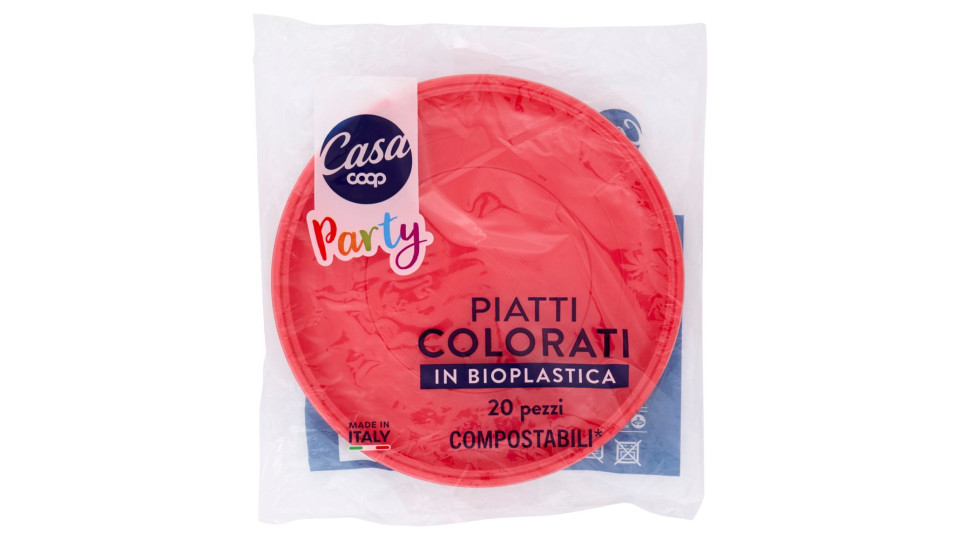 Piatti Colorati In Bioplastica Compostabili* Rossi 20 Pz
