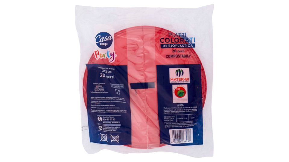 Piatti Colorati In Bioplastica Compostabili* Rossi 20 Pz