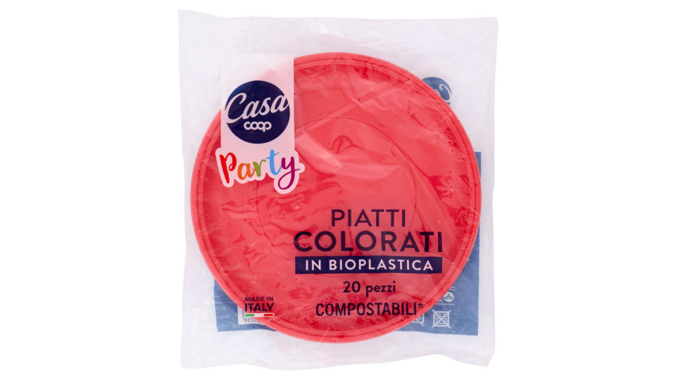 Piatti Colorati In Bioplastica Compostabili* Rossi 20 Pz