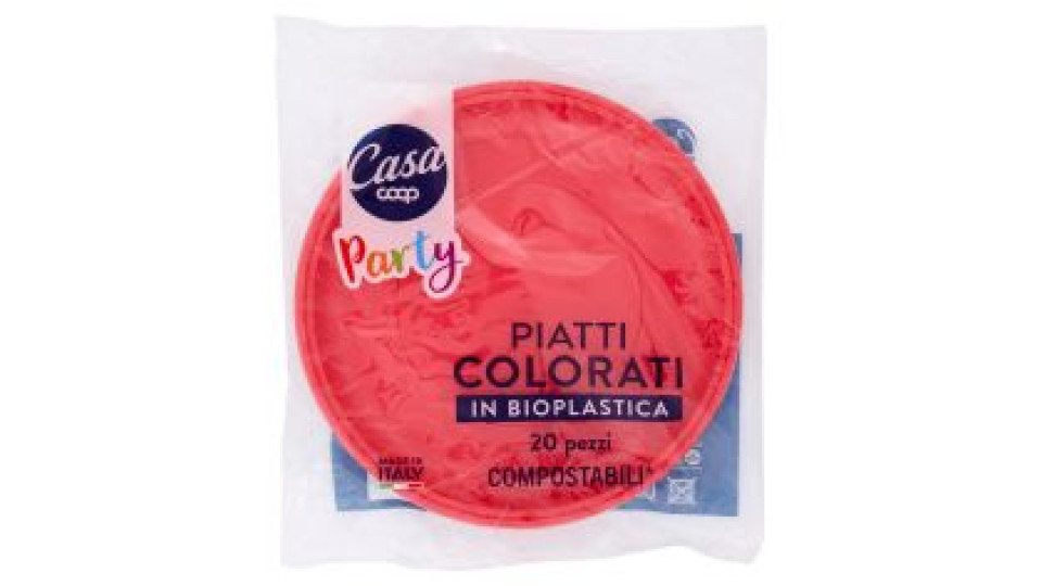 Piatti Colorati In Bioplastica Compostabili* Rossi 20 Pz