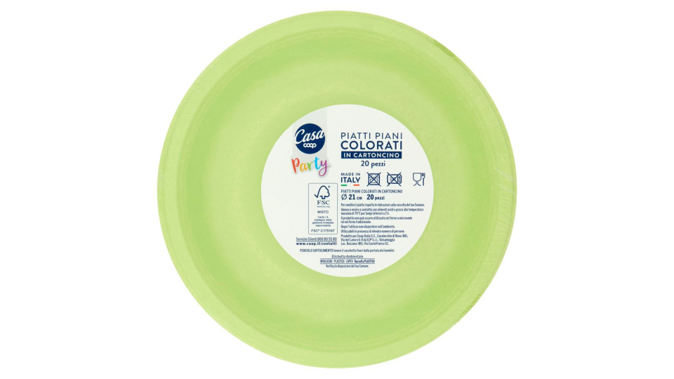 Piatti Piani Colorati In Cartoncino Ø 21 Cm Verdi 20 Pz