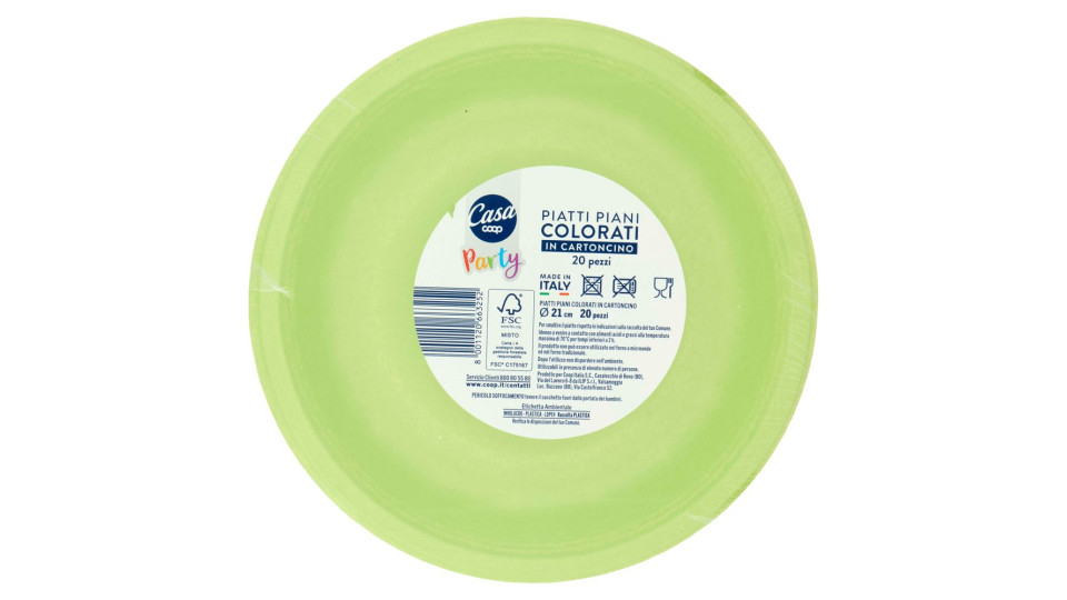 Piatti Piani Colorati In Cartoncino Ø 21 Cm Verdi 20 Pz