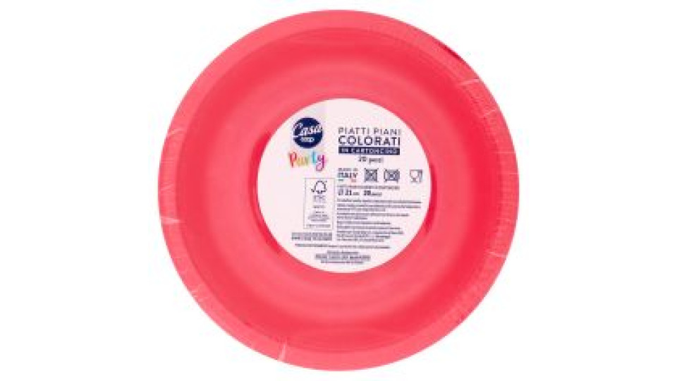 Piatti Piani Colorati In Cartoncino Ø 21 Cm Rossi 20 Pz