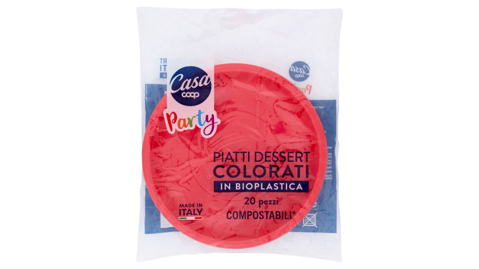 Piatti Dessert Colorati In Bioplastica Compostabili* Rossi 20 Pz