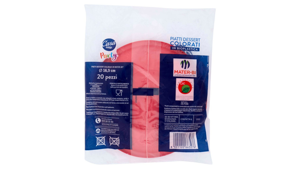 Piatti Dessert Colorati In Bioplastica Compostabili* Rossi 20 Pz