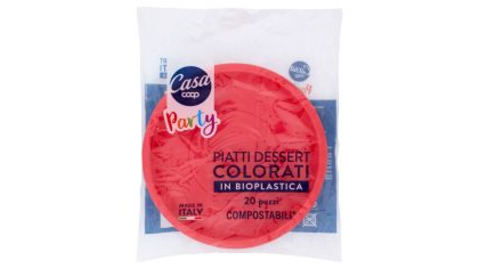 Piatti Dessert Colorati In Bioplastica Compostabili* Rossi 20 Pz