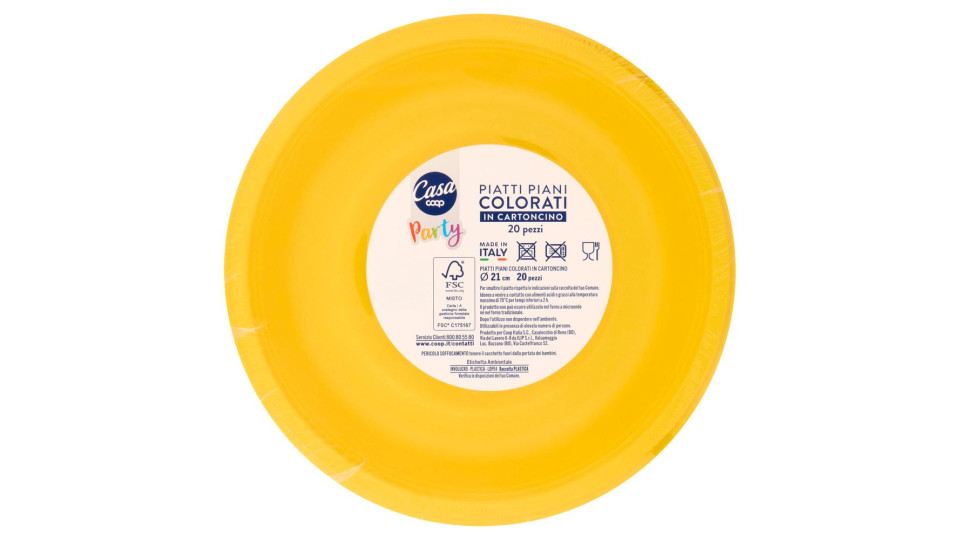 Piatti Piani Colorati In Cartoncino Ø 21 Cm Gialli 20 Pz